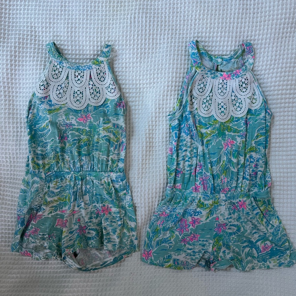Lilly Pulitzer girls Mini Pearl Romper. What a lovely place. Size 4/5.